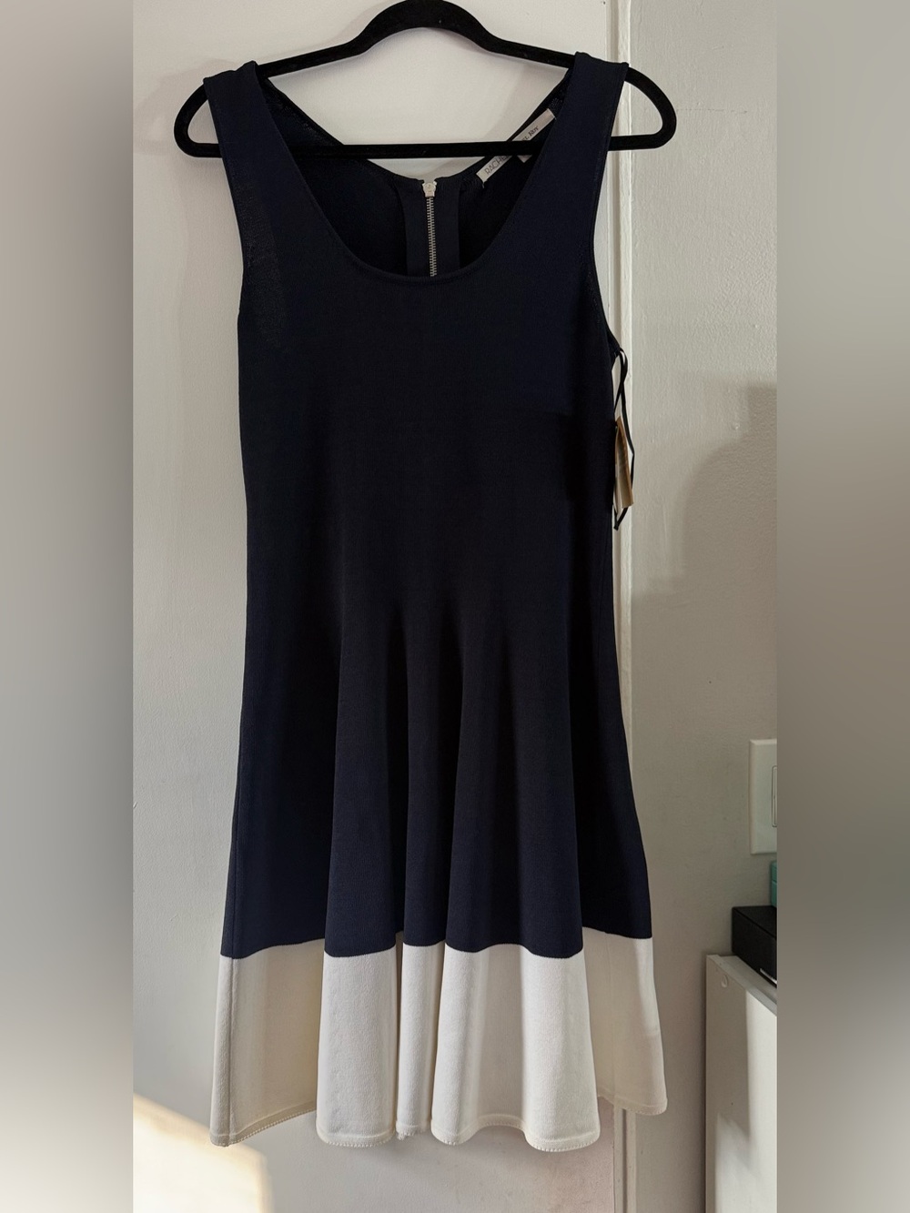 NWT Rachel Roy Navy Ivory Colorblock Fit & Flare Midi Dress Large $119